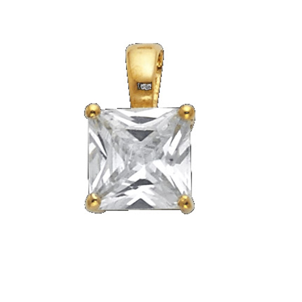 14k Yellow Gold 6mm Princess Cz Solitaire Pendant 63$